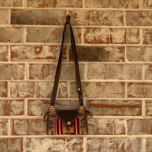 Handmade Leather and Fabric Embossed Peruvian Design Small Crossbody